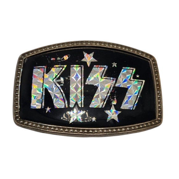 KISS Rock Band Vintage Belt Buckle Silver Prism Logo Stars & Planets 1977 - Picture 1 of 5